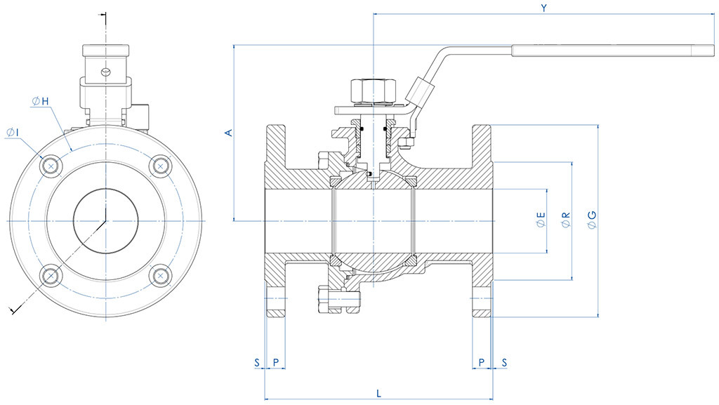 SPARTAN Split Body PN 16-40 ANSI 150-300 stainless steel ball valve - dimensions - 