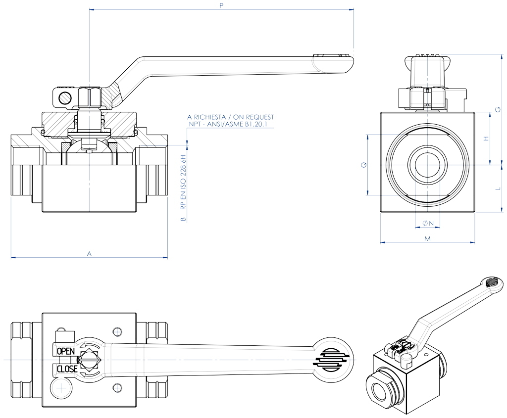 HERCULES manual carbon steel ball valve - dimensions - 