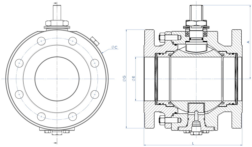 SUPREME Trunnion ball valve - dimensions - DN≤100 SIZE ≤4” ANSI 150-300
