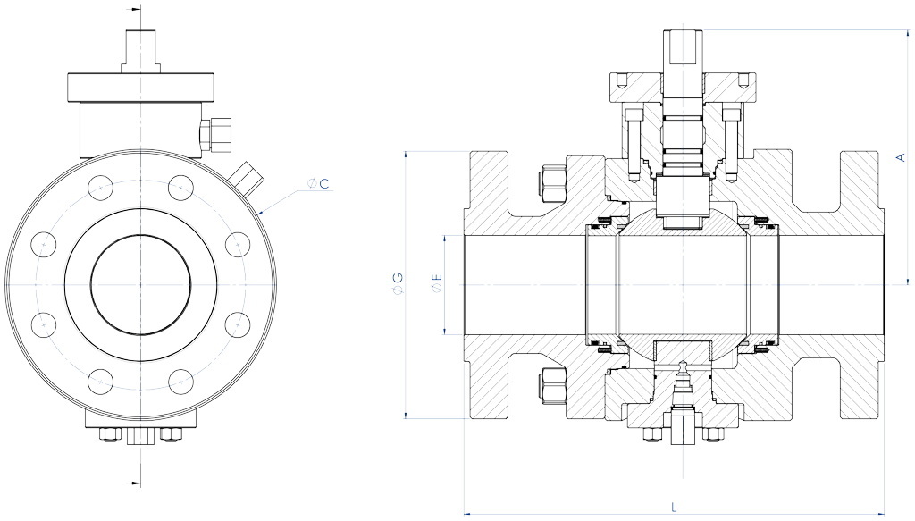 SUPREME Trunnion ball valve - dimensions - DN≤100 SIZE ≤4” ANSI ≥600