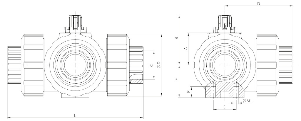Item 635-636-637-638 PVC ball valve - dimensions - 