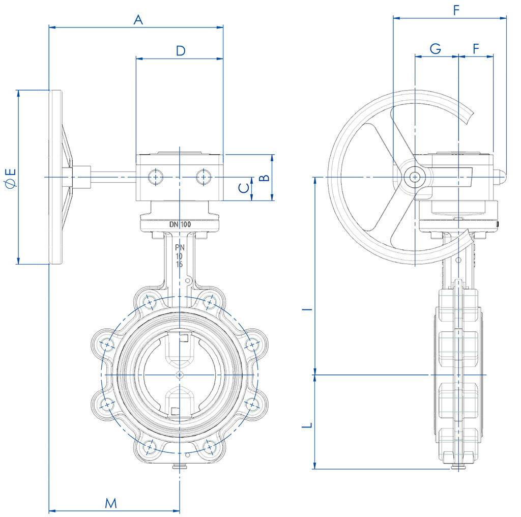 Item 385-386-387 butterfly valve - dimensions - 