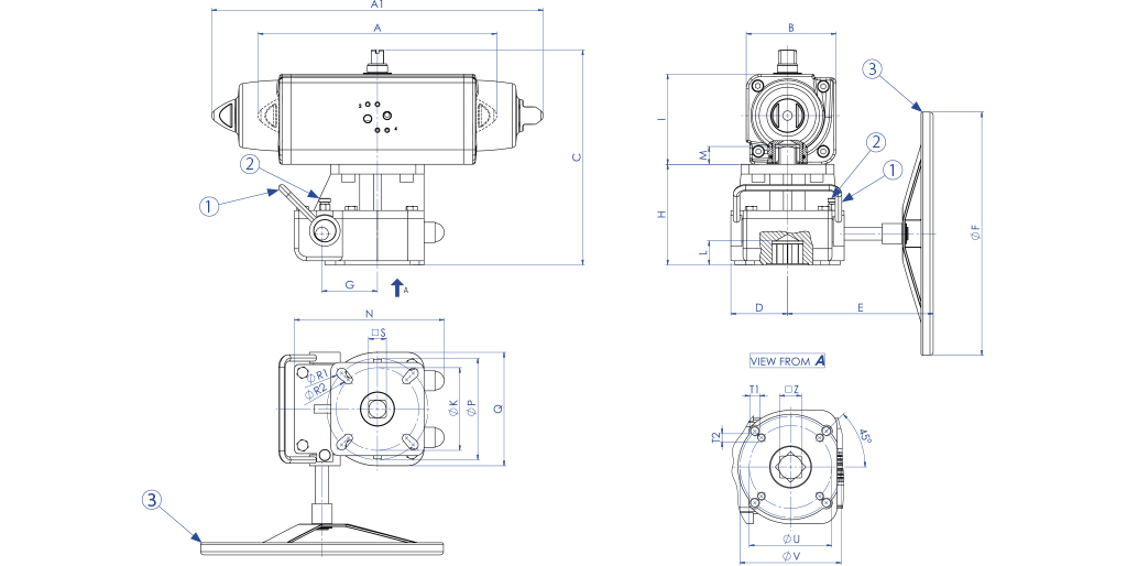 Aluminium manual handwheel gear box with declutchable up - data accessoriattuatori - 