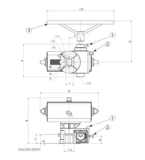 Cast iron manual handwheel gear box with declutchable - data accessoriattuatori - Handwheel gearbox on Double Acting actuator