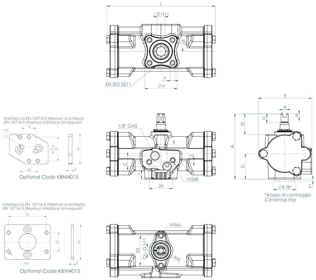 AGO CF8M - DA type inox precision casting CF8M - dimensions - DA 15 ÷ DA 30
