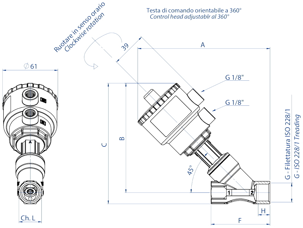 ZEUS pneumatic valve - dimensions - ZEUS HEAD Ø40