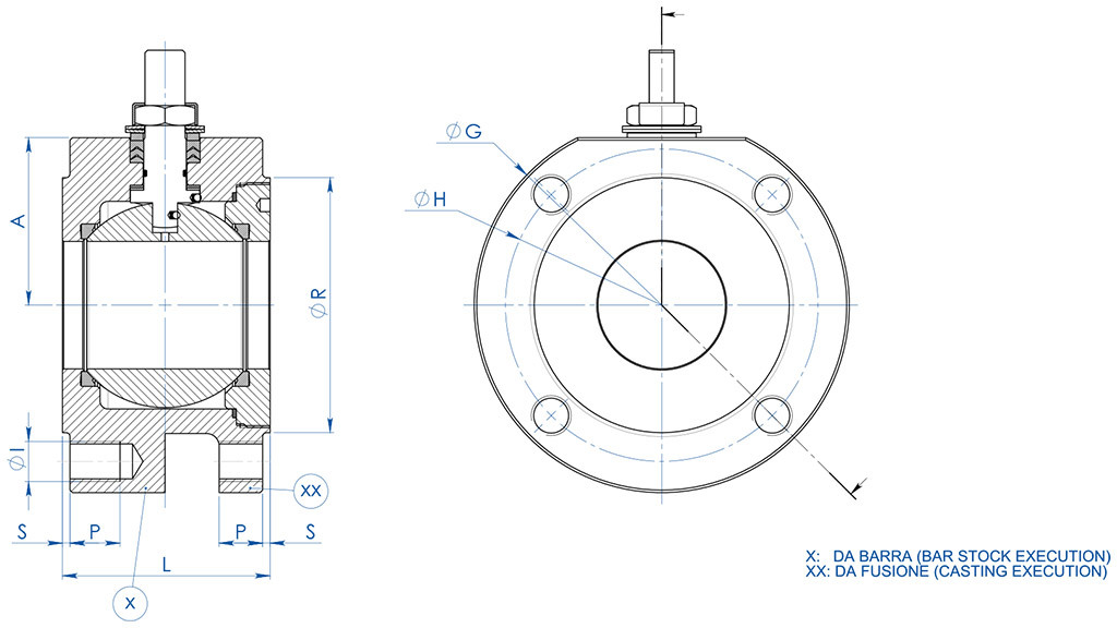 MAGNUM Wafer PN 16-40 ANSI 150-300 carbon steel ball valve - dimensions - 