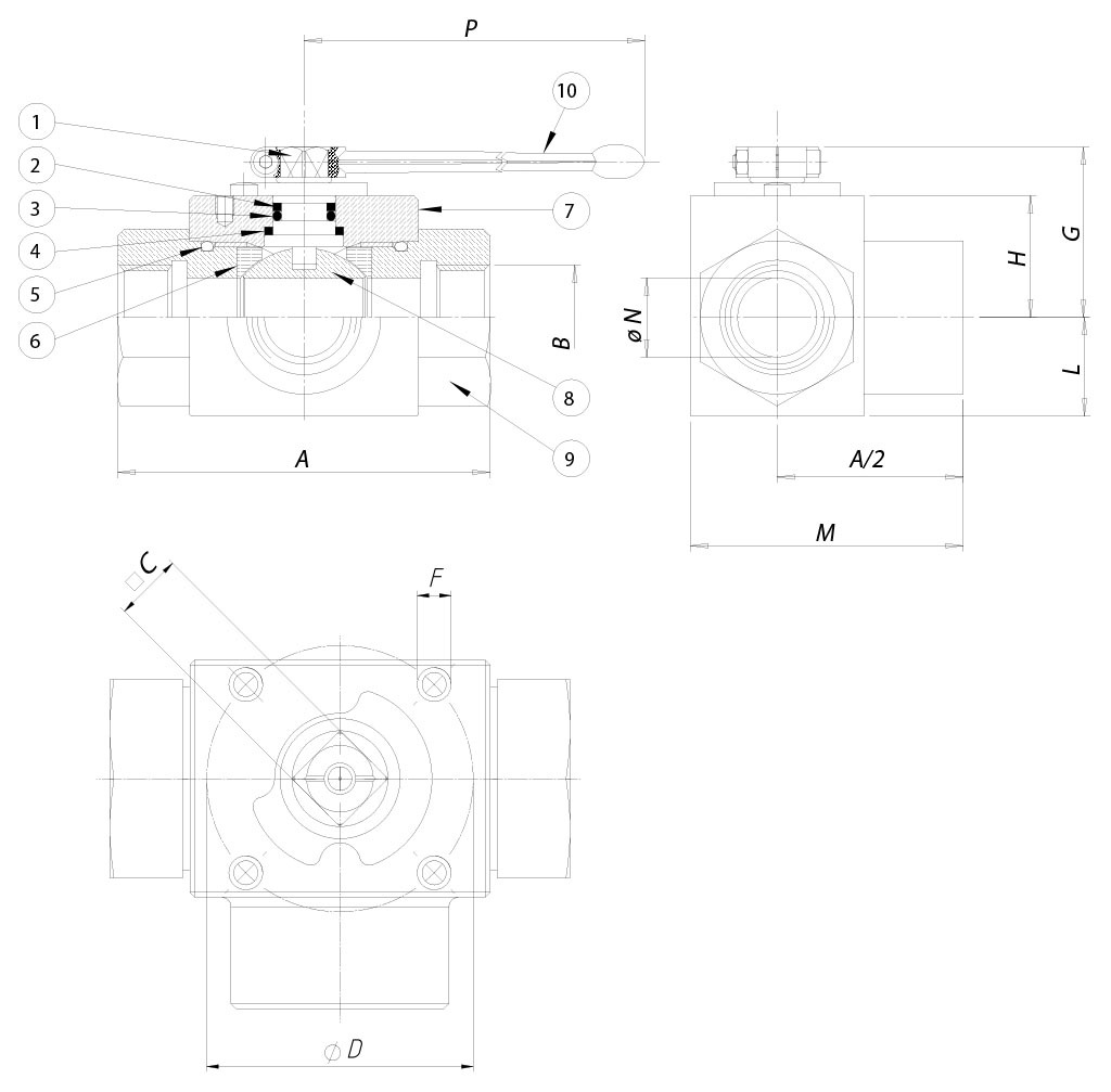 Item 541 carbon steel ball valve - dimensions - 
