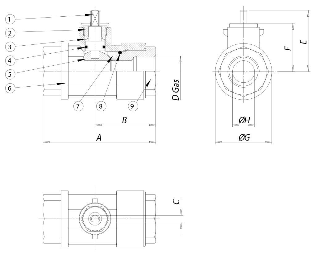 Item 113 brass ball valve - dimensions - 