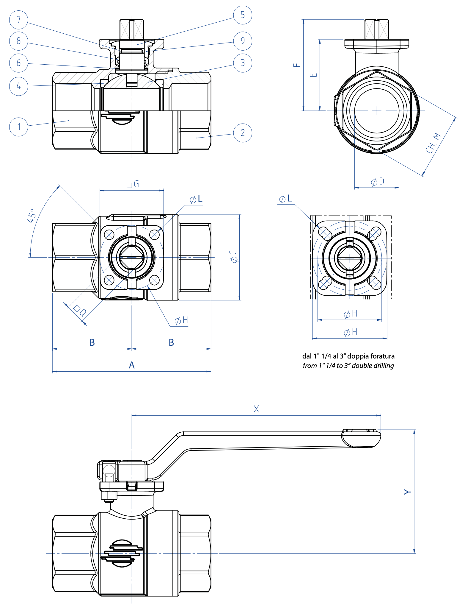 Item 101 brass ball valve - dimensions - 