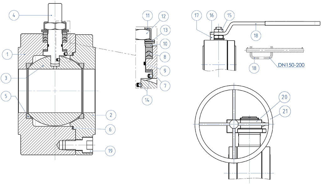MAGNUM Split Wafer PN 16-40 ANSI 150-300 stainless steel ball valve - materials - 