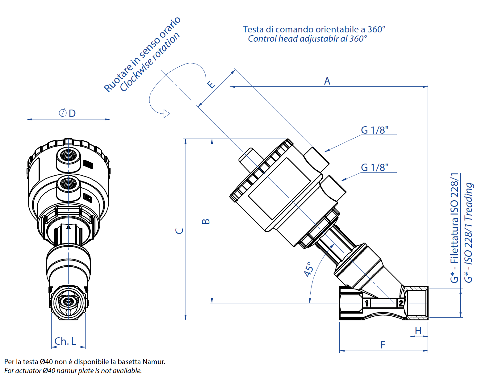 ARES-ATENA pneumatic valve - dimensions - ATENA HEAD Ø40