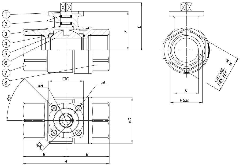 Item 100 brass ball valve - dimensions - 