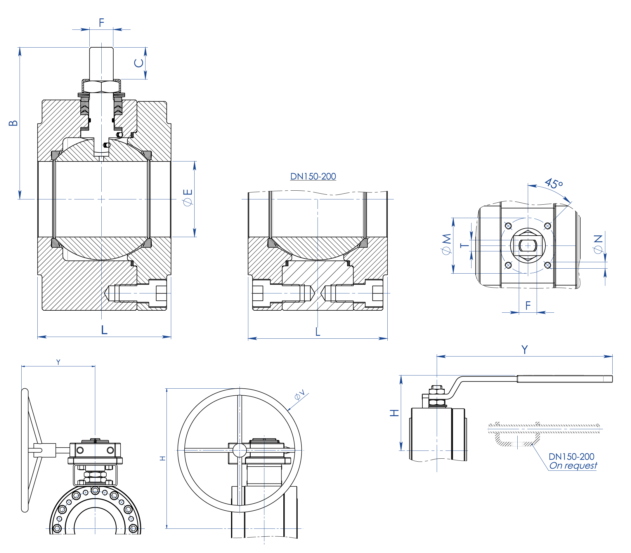 MAGNUM Split Wafer PN 16-40 ANSI 150-300 carbon steel ball valve - dimensions - 