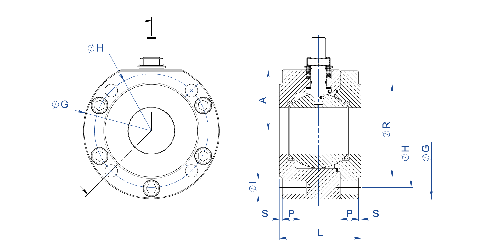 MAGNUM Split Wafer PN 16-40 ANSI 150-300 stainless steel ball valve - dimensions - 