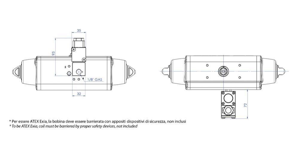 NC 3/2 solenoid valve 1/8” with ATEX II1GD Exia IIC T6 coil